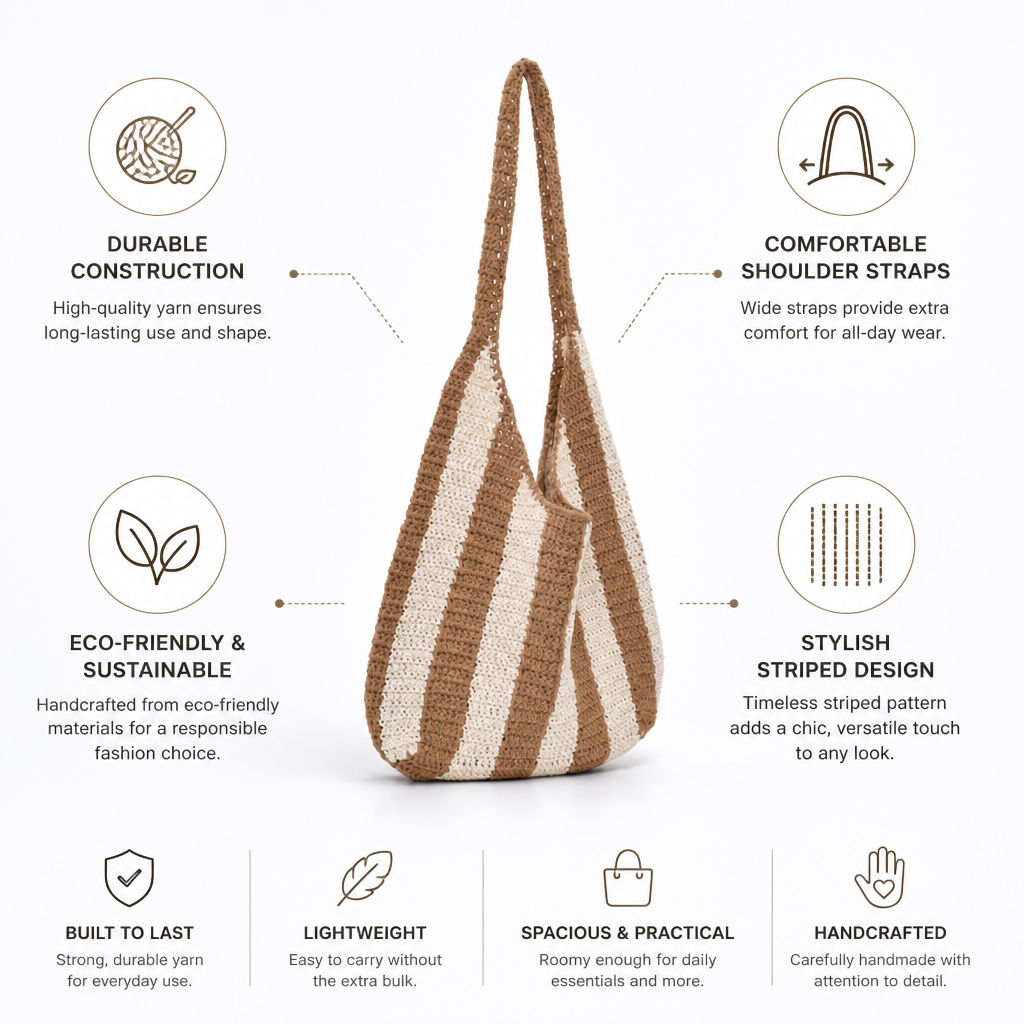 Handcrafted Eco-Friendly Striped Knit Shoulder Bag
