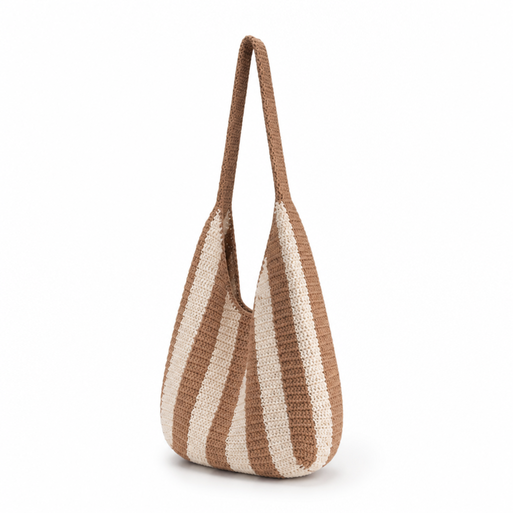 Handcrafted Eco-Friendly Striped Knit Shoulder Bag