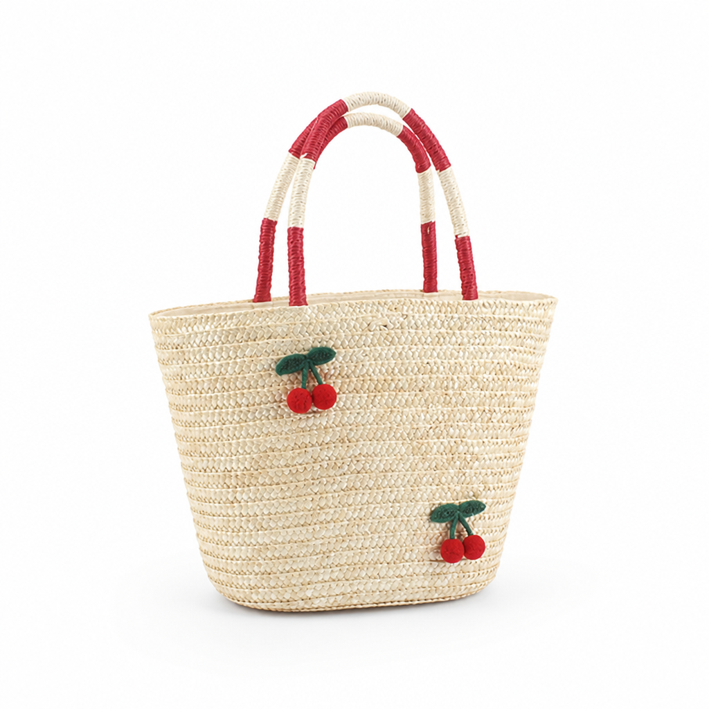 Handcrafted Fruit-Embroidered Straw Tote