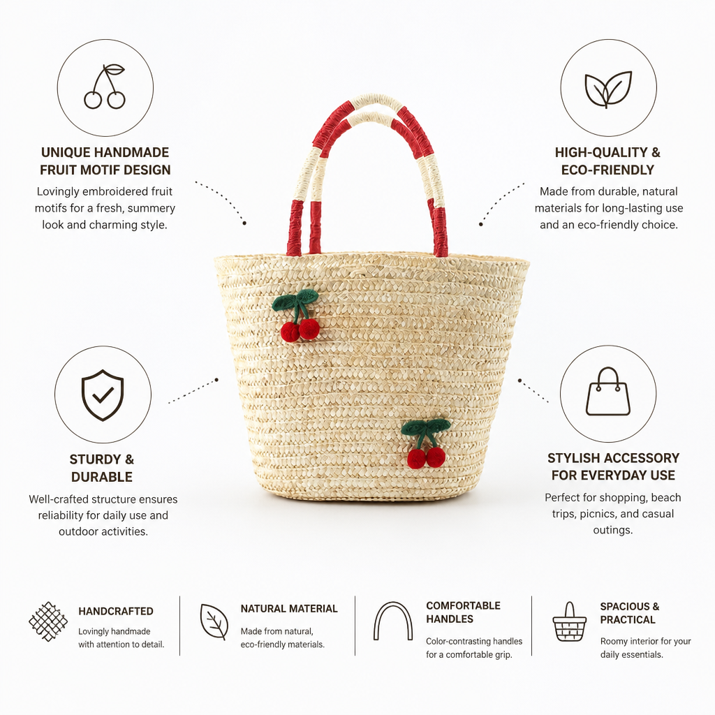 Handcrafted Fruit-Embroidered Straw Tote