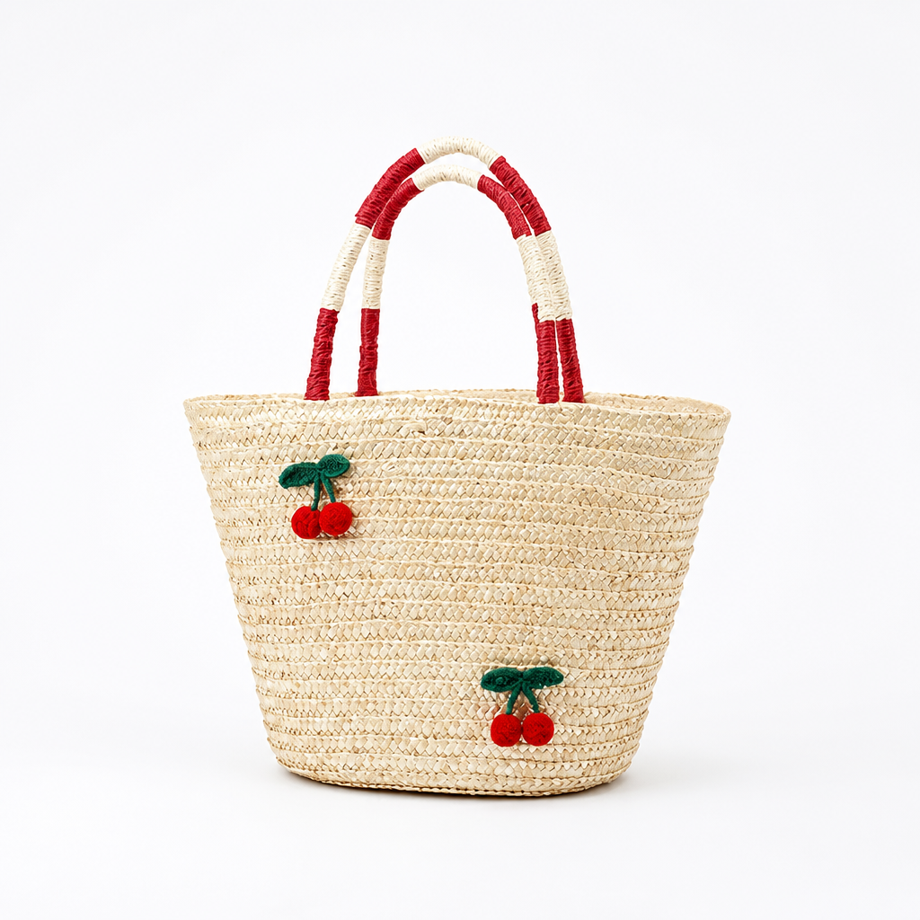 Handcrafted Fruit-Embroidered Straw Tote