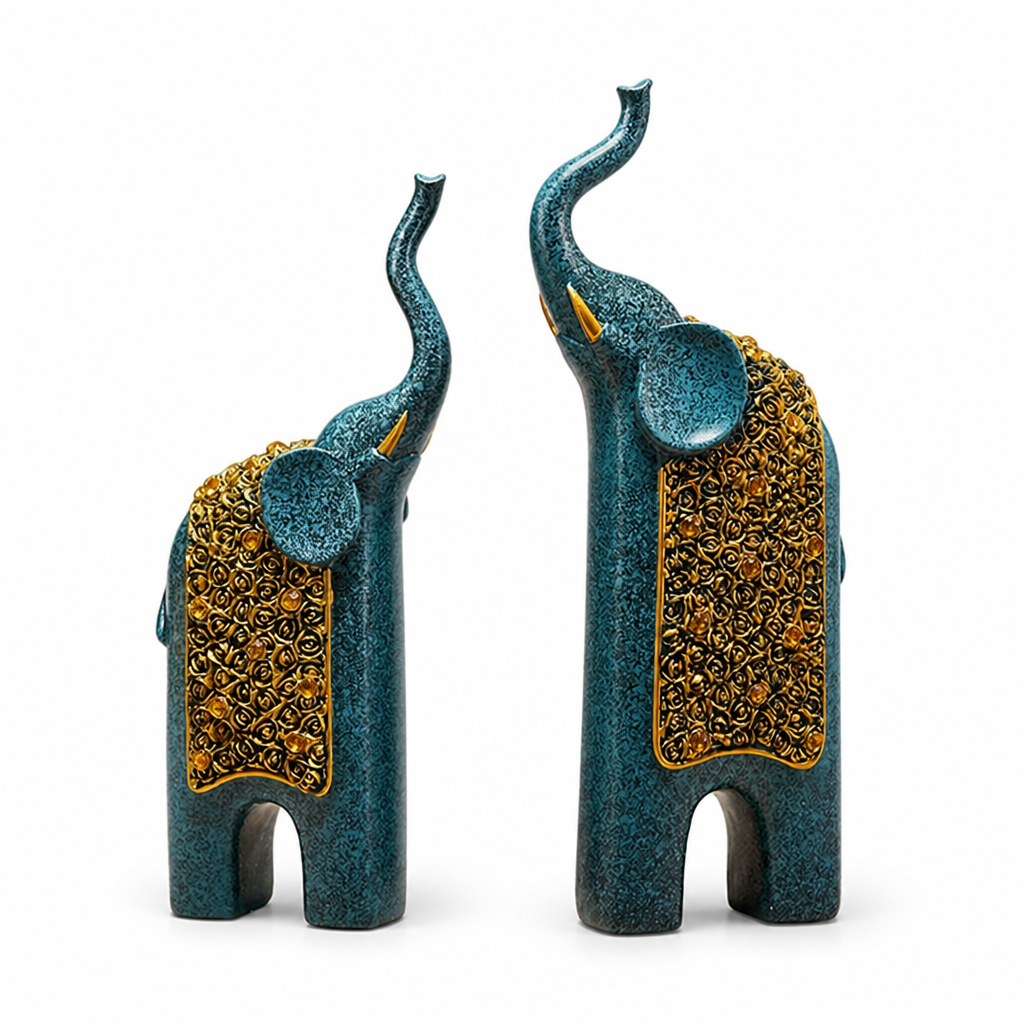 Handcrafted Gold-Accented Resin Elephant Figurines (Set of 2)