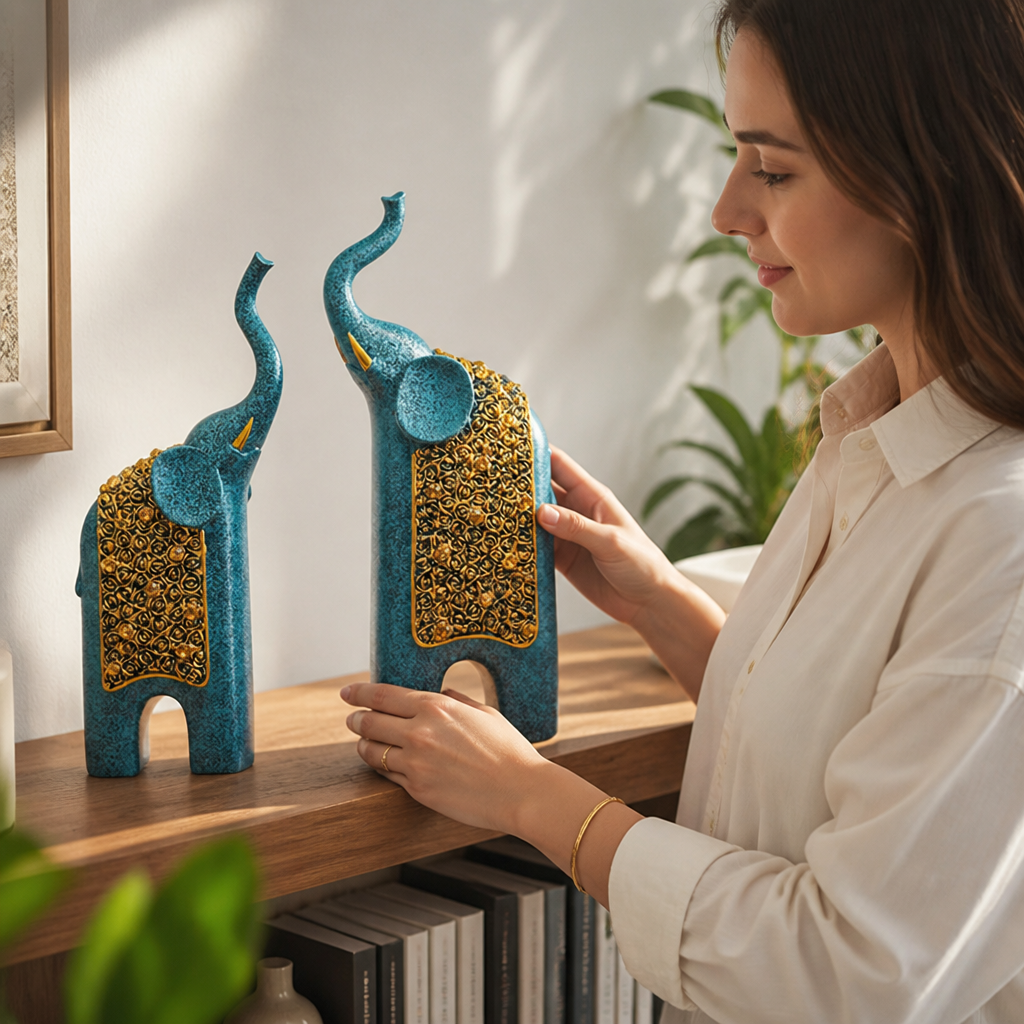 Handcrafted Gold-Accented Resin Elephant Figurines (Set of 2)