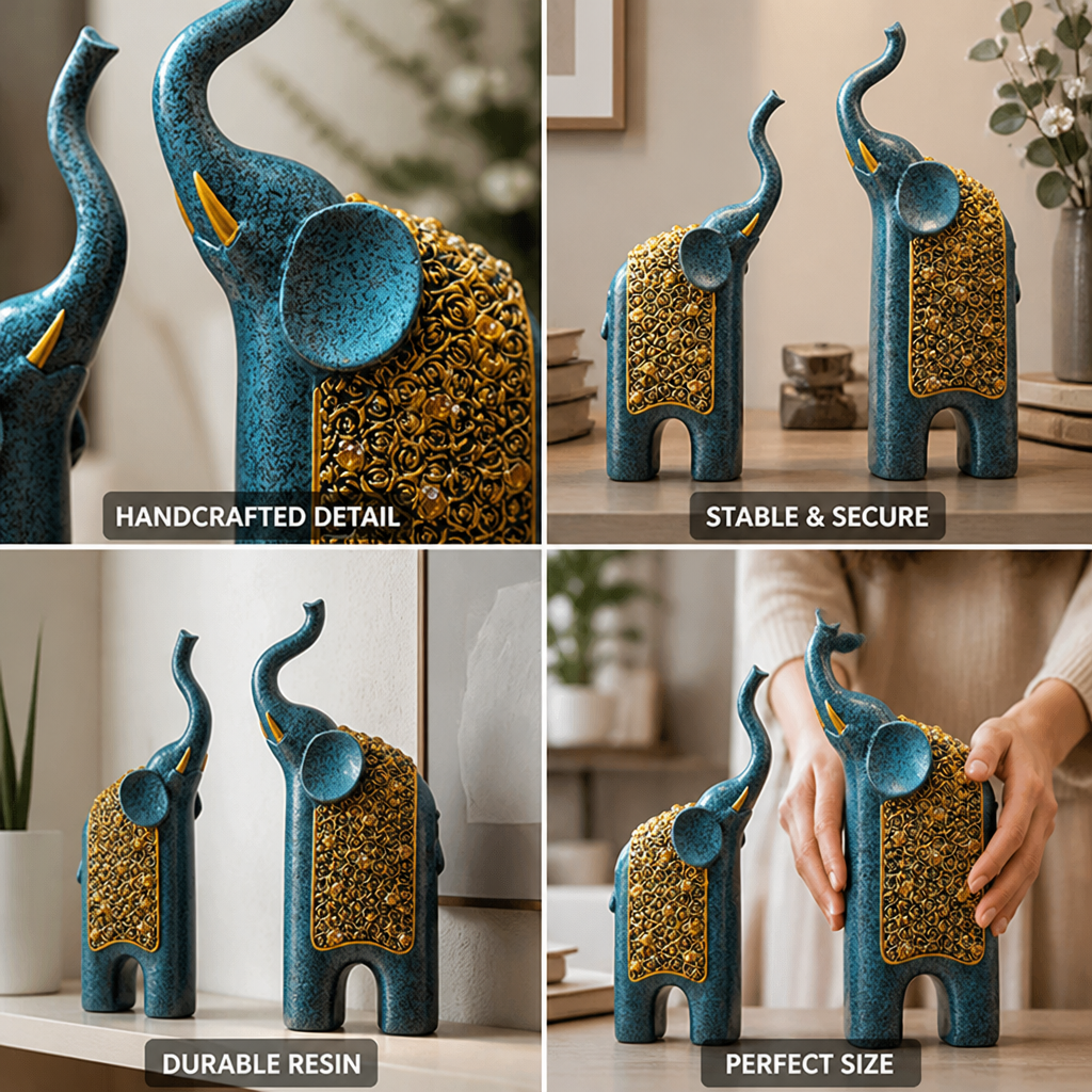 Handcrafted Gold-Accented Resin Elephant Figurines (Set of 2)