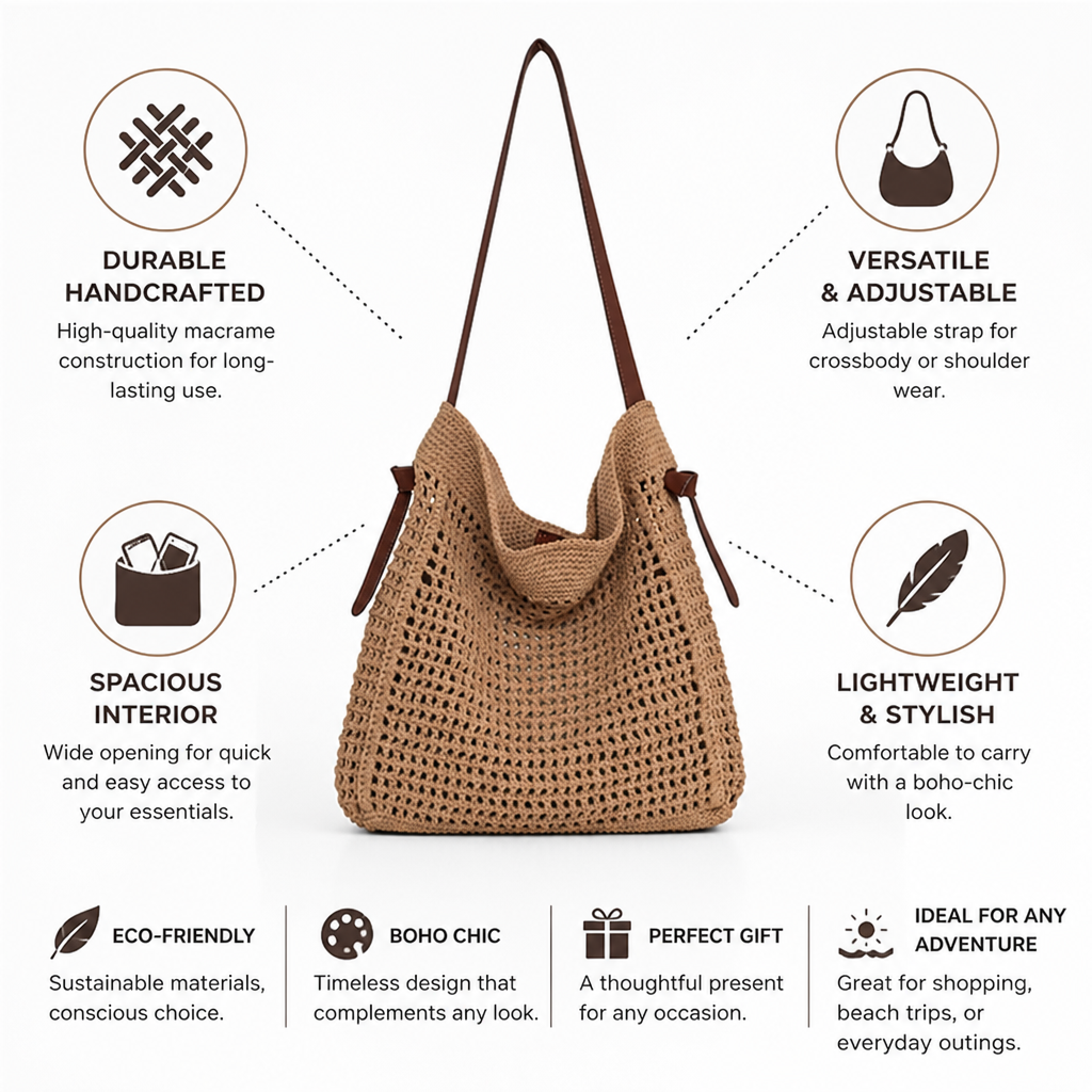 Handcrafted Macrame Adjustable Crossbody Bag