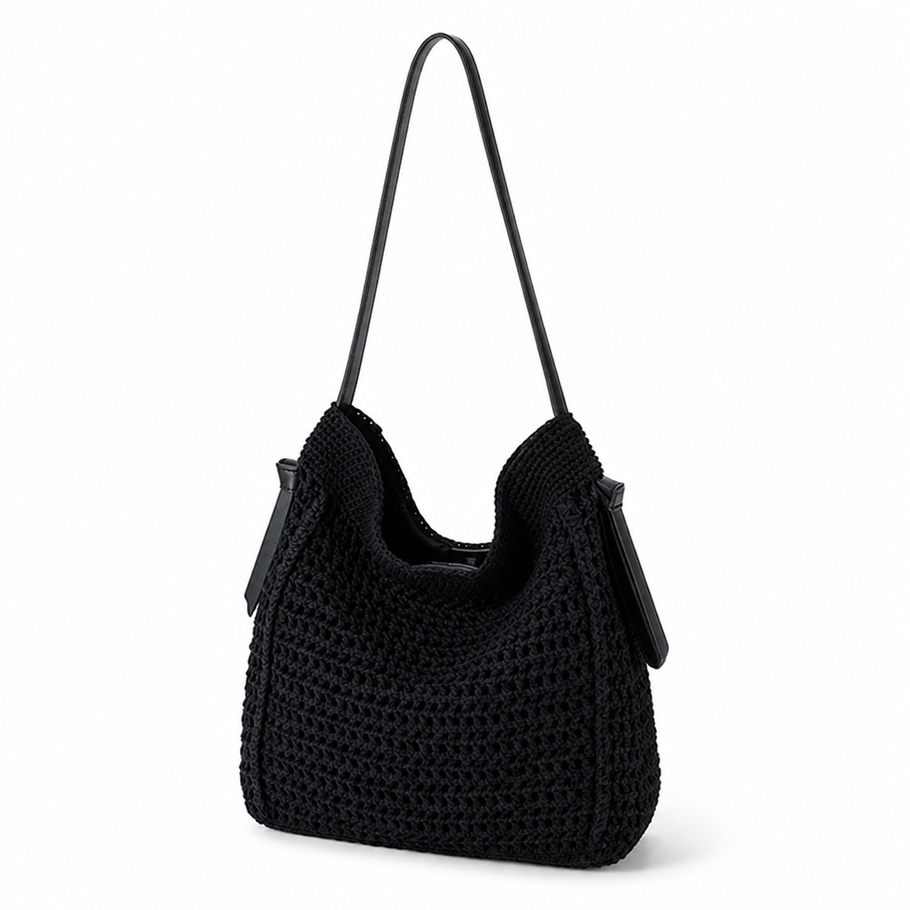 Handcrafted Macrame Shoulder Bag With Faux Leather Handles (Convertible Strap)