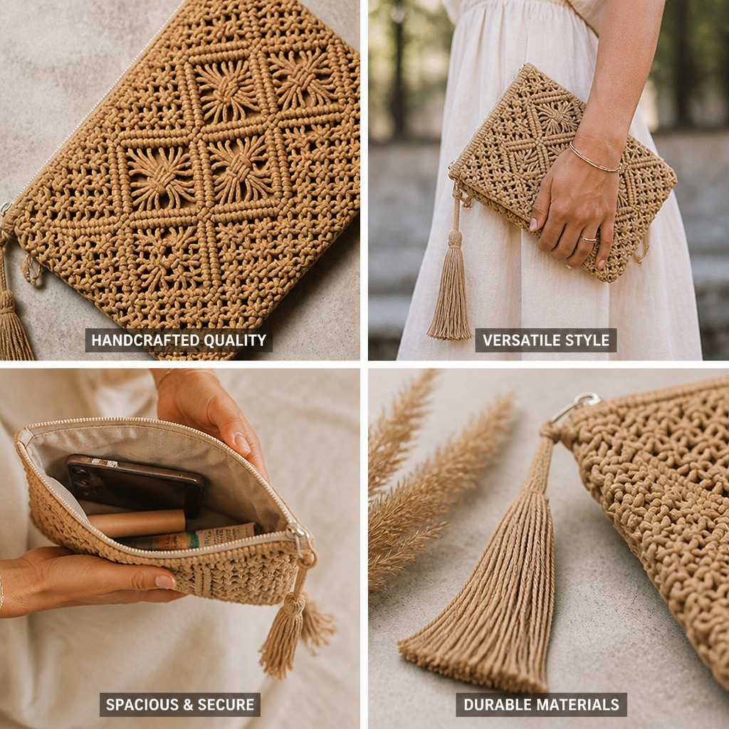 Handcrafted Macrame Tassel Clutch (Evening Bag)