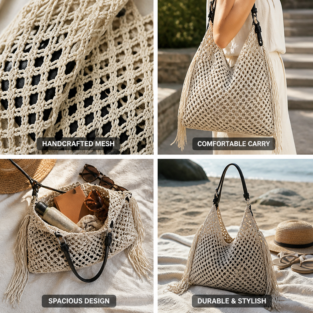 Handcrafted Mesh & Ergonomic Handle Handbag