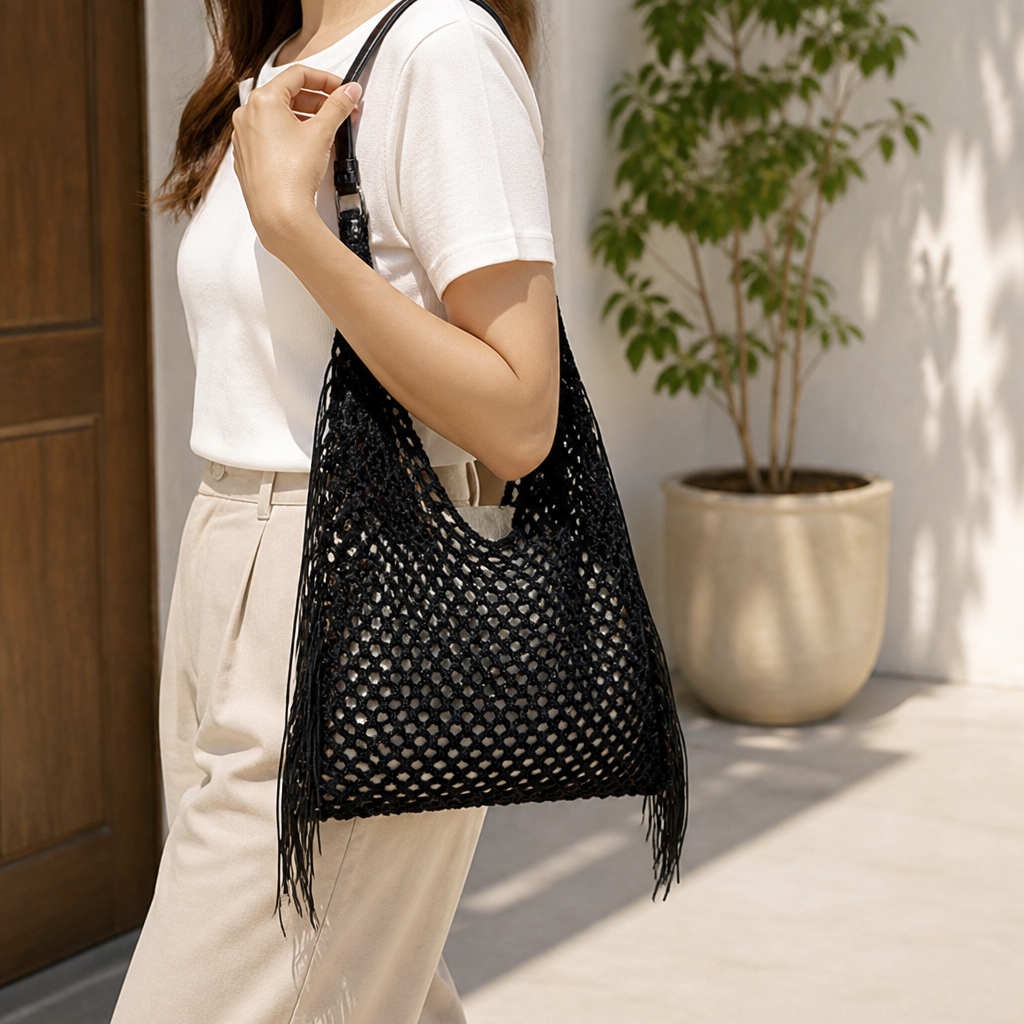 Handcrafted Mesh & Ergonomic Handle Handbag