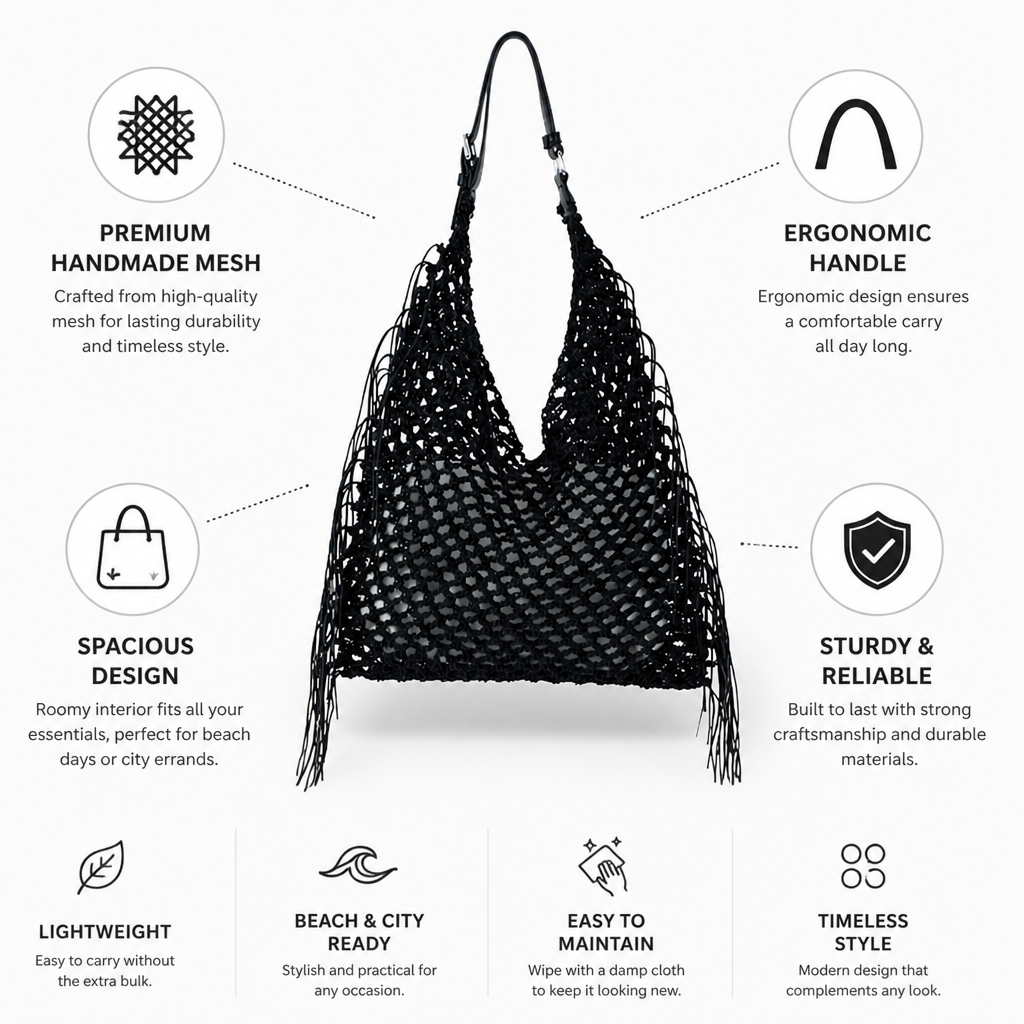 Handcrafted Mesh & Ergonomic Handle Handbag