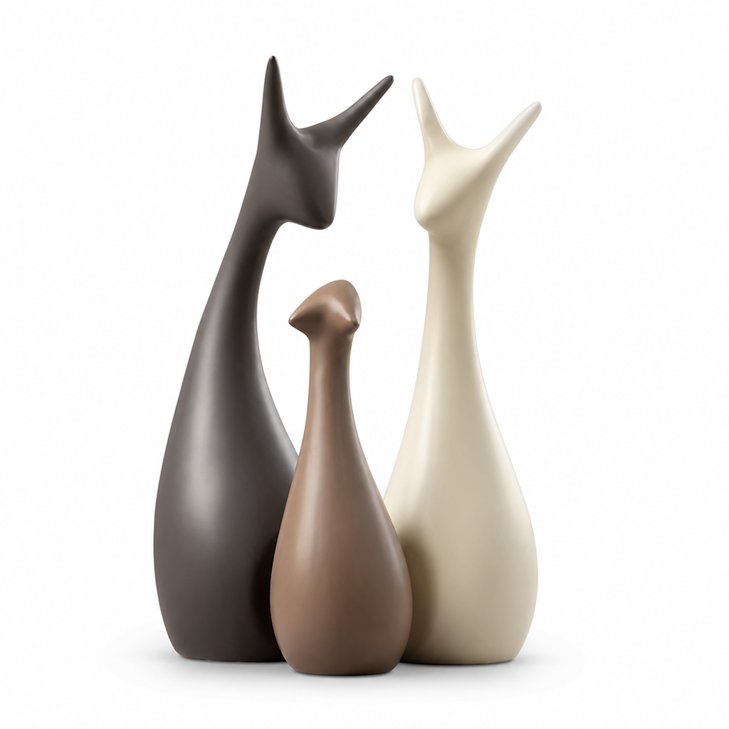 Handcrafted Minimalist Ceramic Deer Figurine Set (3-Piece)
