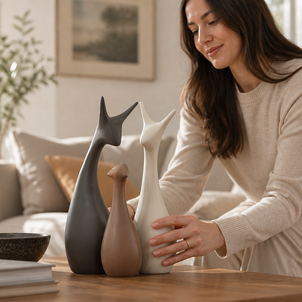 Handcrafted Minimalist Ceramic Deer Figurine Set (3-Piece)