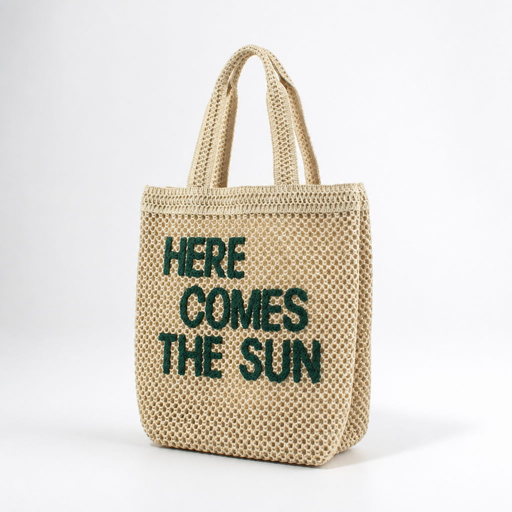 Handcrafted Natural-Fiber Macrame Tote (Quote Design)