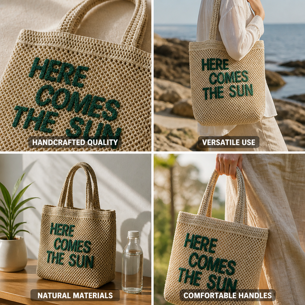 Handcrafted Natural-Fiber Macrame Tote (Quote Design)
