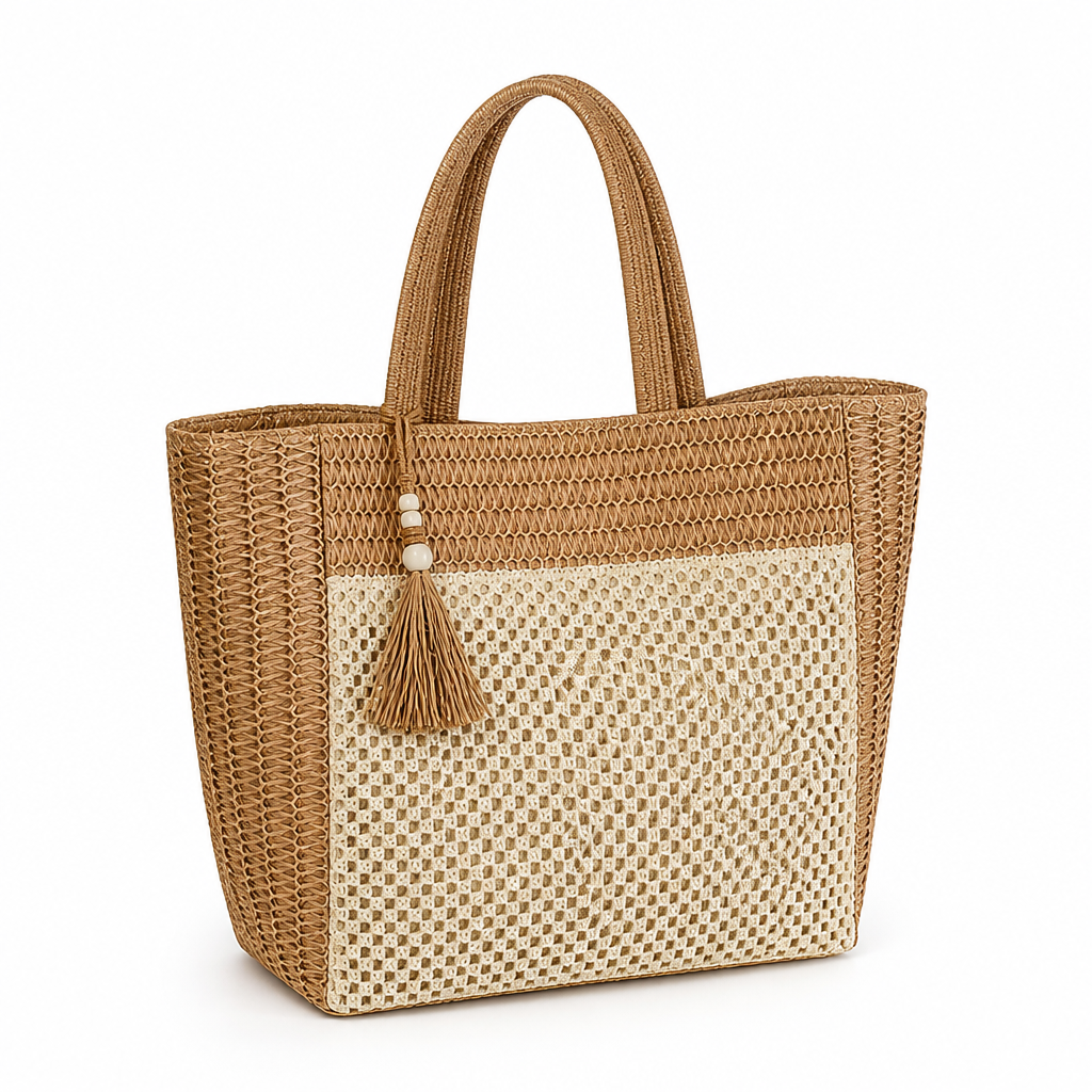 Handcrafted Natural Straw Tote Bag (Tassel Accent)