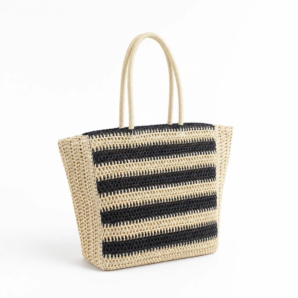 Handcrafted Natural Striped Tote Bag