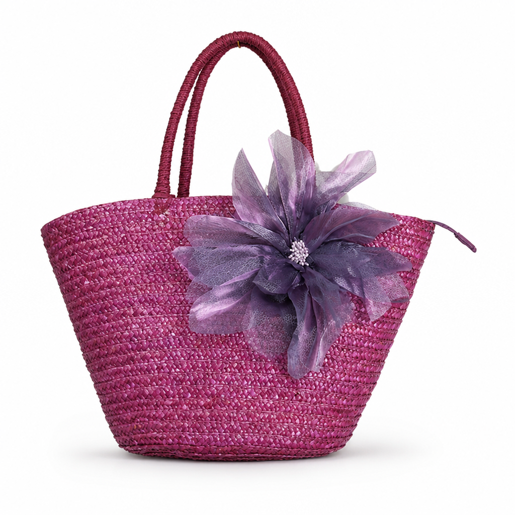 Handcrafted Raffia Floral Tote Bag