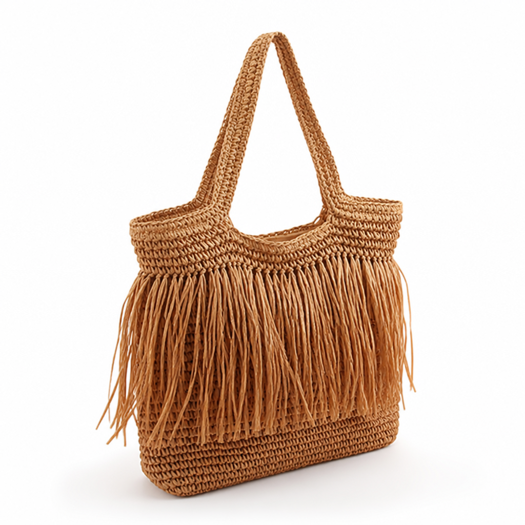 Handcrafted Raffia Fringed Tote Bag