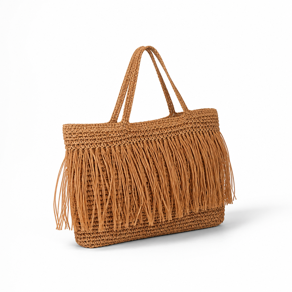 Handcrafted Raffia Fringed Tote Bag