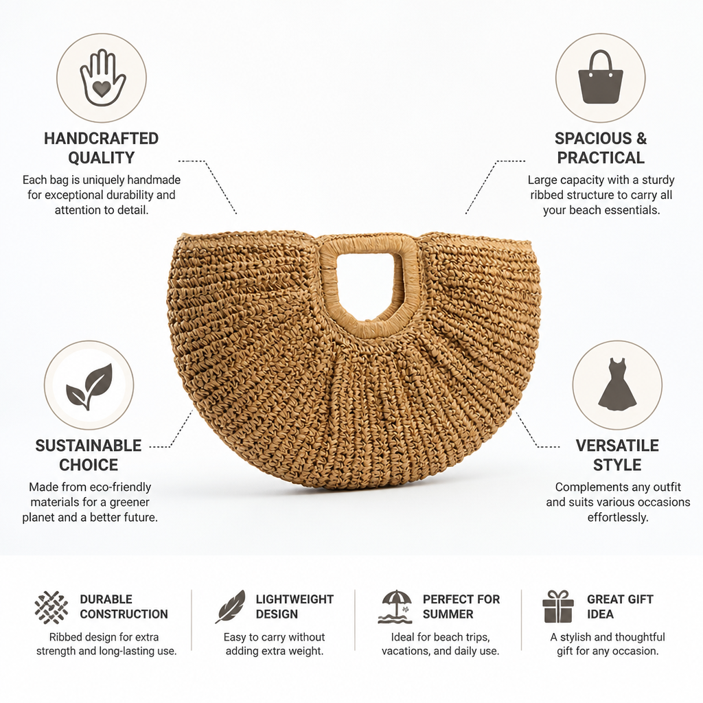 Handcrafted Ribbed Sustainable Beach Bag (Spacious)