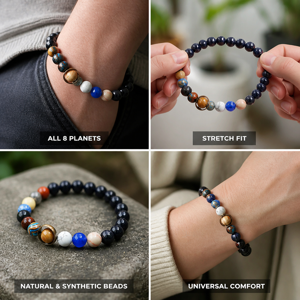 Handcrafted Solar System Beaded Bracelet (Stretch)
