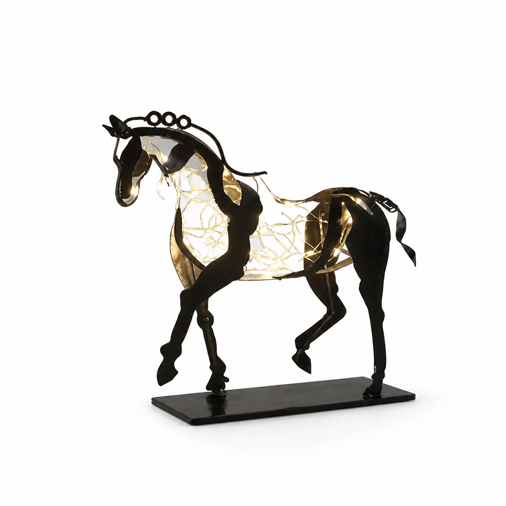 Handcrafted Solid Metal Horse Figurine (Optional LED Lights)