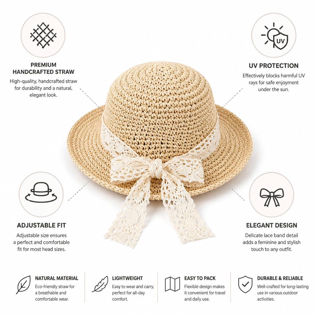 Handcrafted Straw UV-Protective Sun Hat (Adjustable Fit)