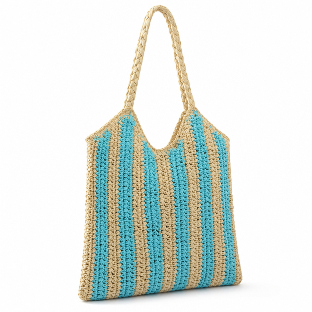 Handcrafted Striped Beach Bag (Braided Handles)