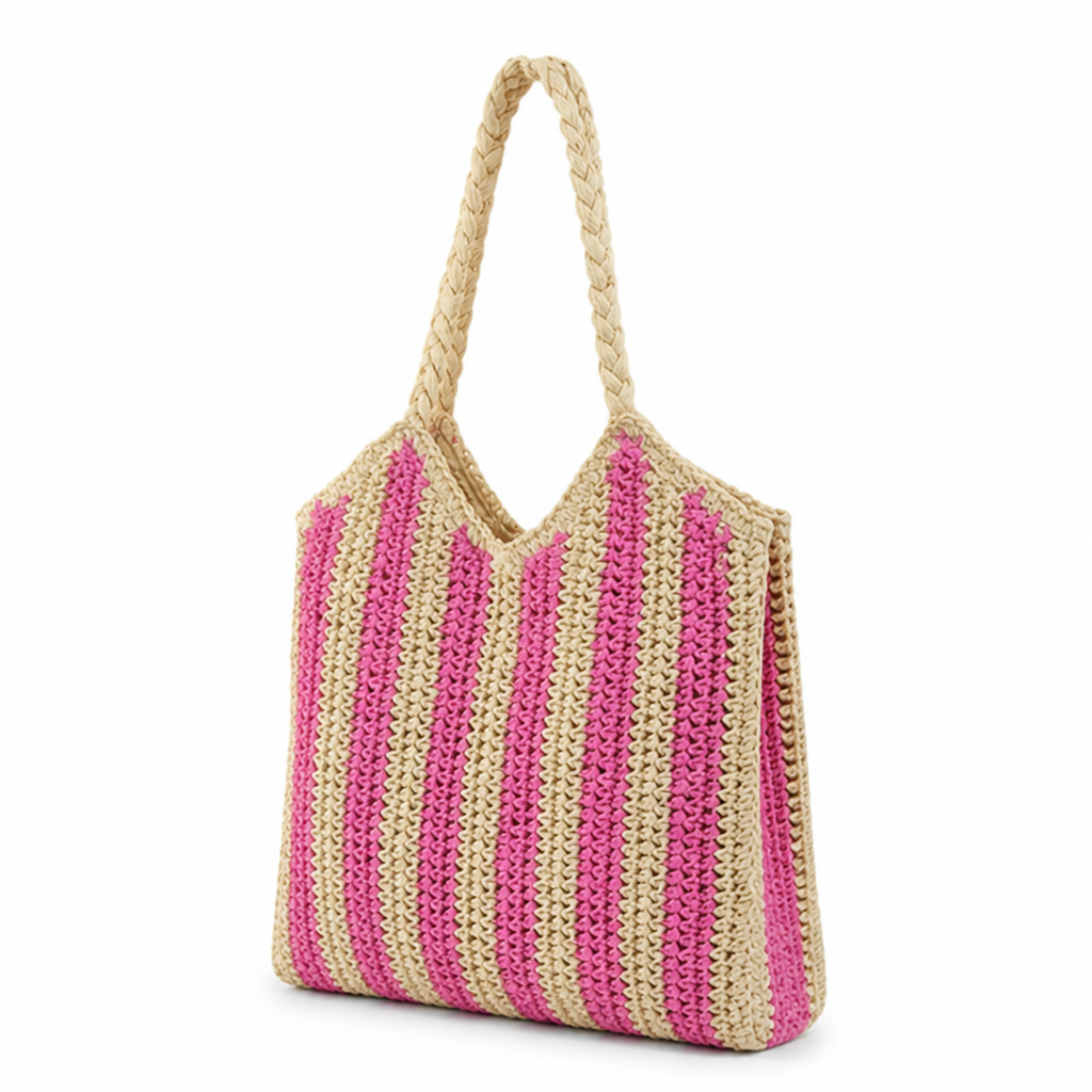 Handcrafted Striped Beach Bag (Braided Handles)