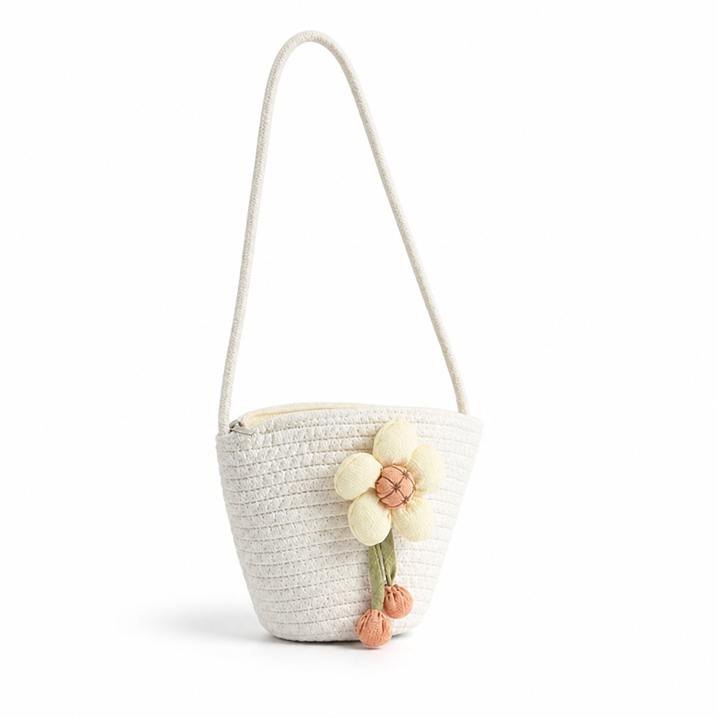 Handcrafted Sustainable Cotton Flower-Embroidered Shoulder Bag