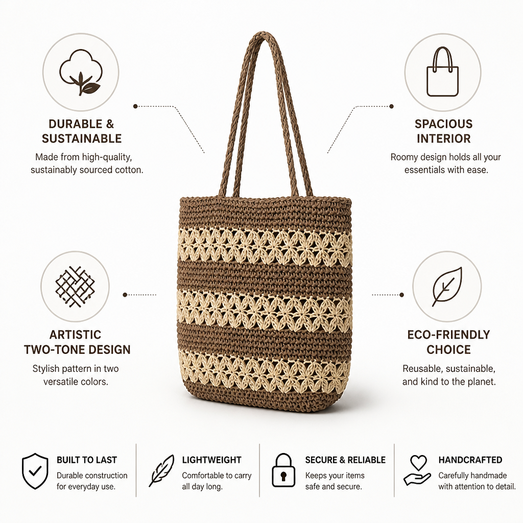 Handcrafted Sustainable Cotton Tote Bag (Two-Tone)