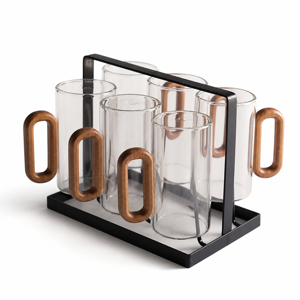 Handcrafted Walnut Handle Borosilicate Glass Mug (350 ml)