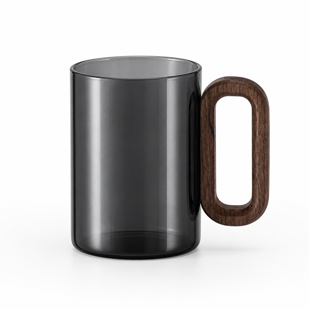 Handcrafted Walnut Handle Borosilicate Glass Mug (350 ml)