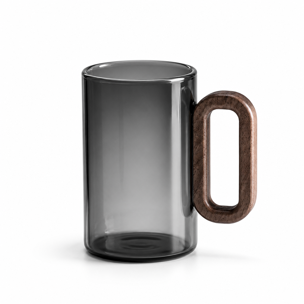 Handcrafted Walnut Handle Borosilicate Glass Mug (350 ml)