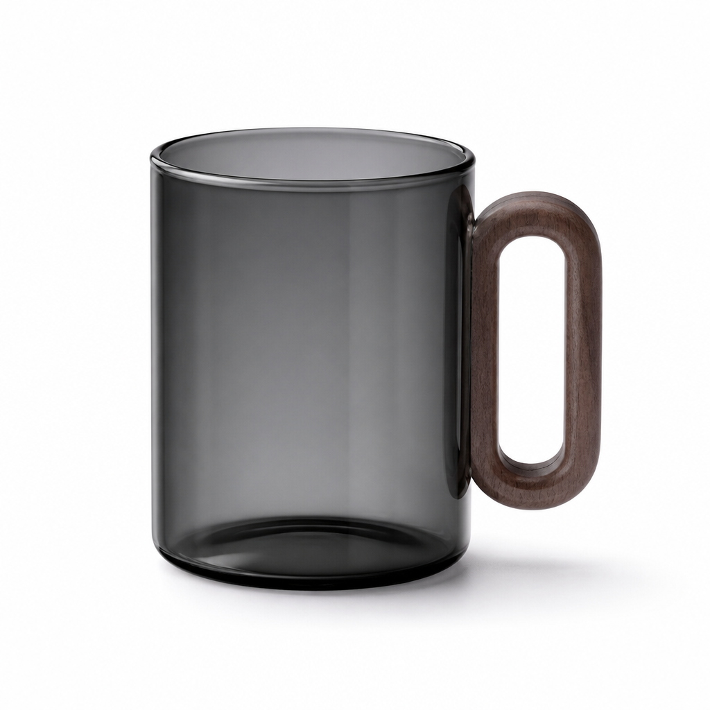 Handcrafted Walnut Handle Borosilicate Glass Mug (350 ml)