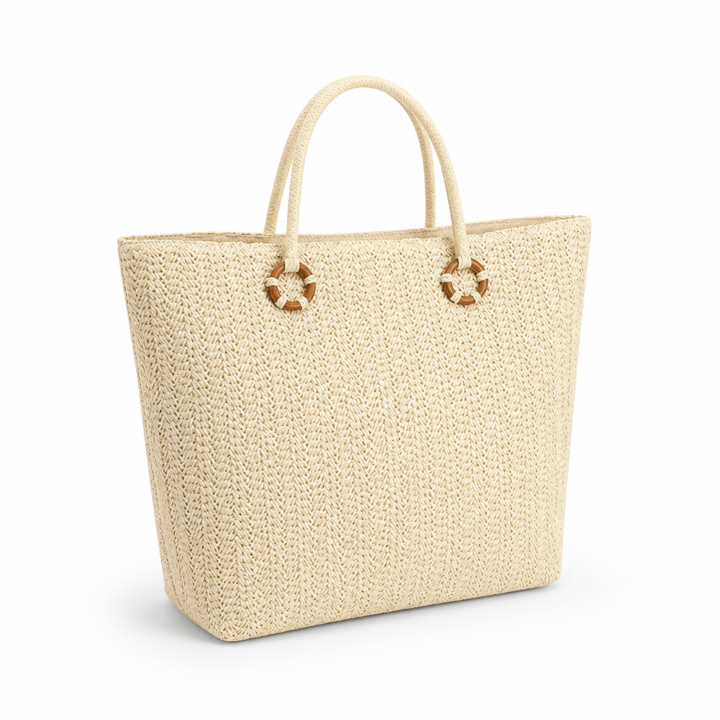 Handcrafted Woven Bamboo-Handled Shopping Bag