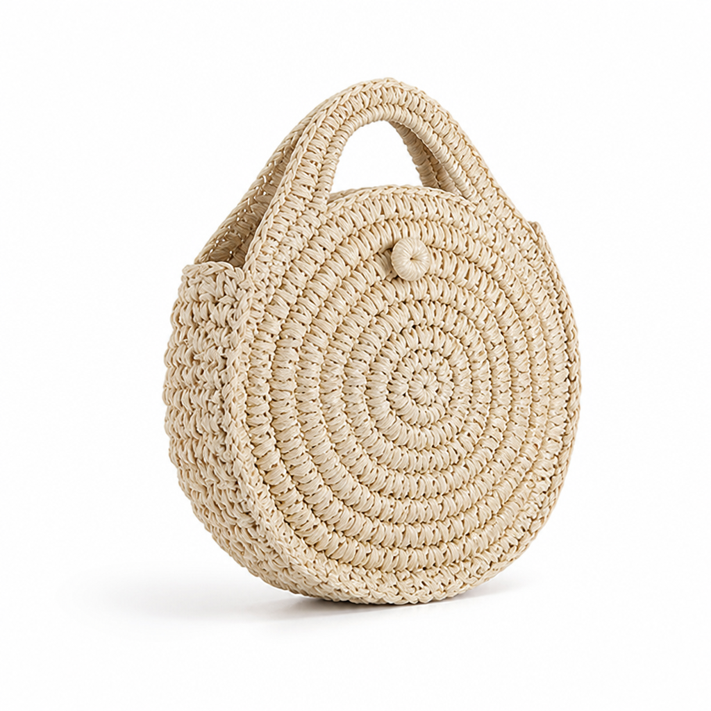 Handcrafted Woven Round Straw Bag