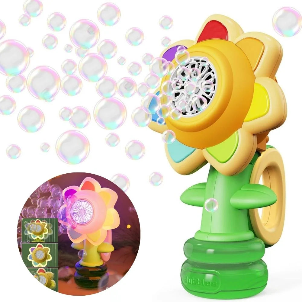 Handheld Bubble Machine Rechargeable Rotating Flower & LED Lights