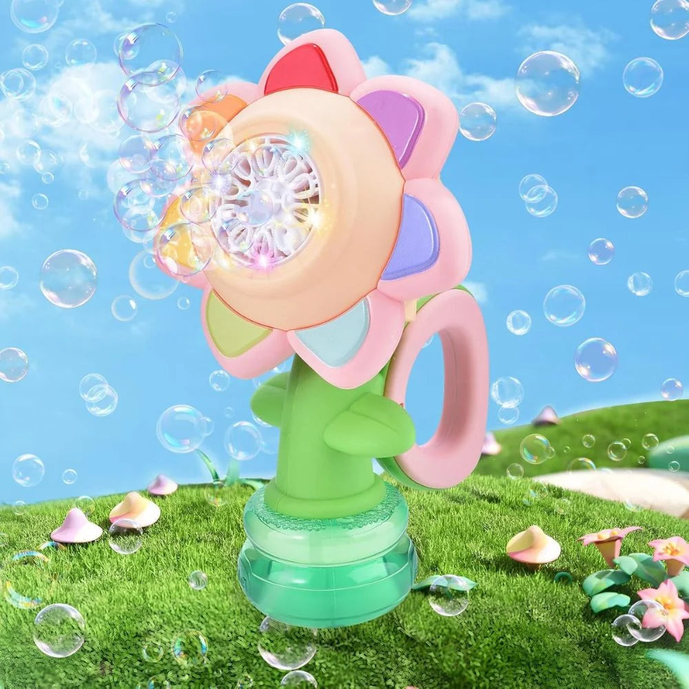 Handheld Bubble Machine Rechargeable Rotating Flower & LED Lights