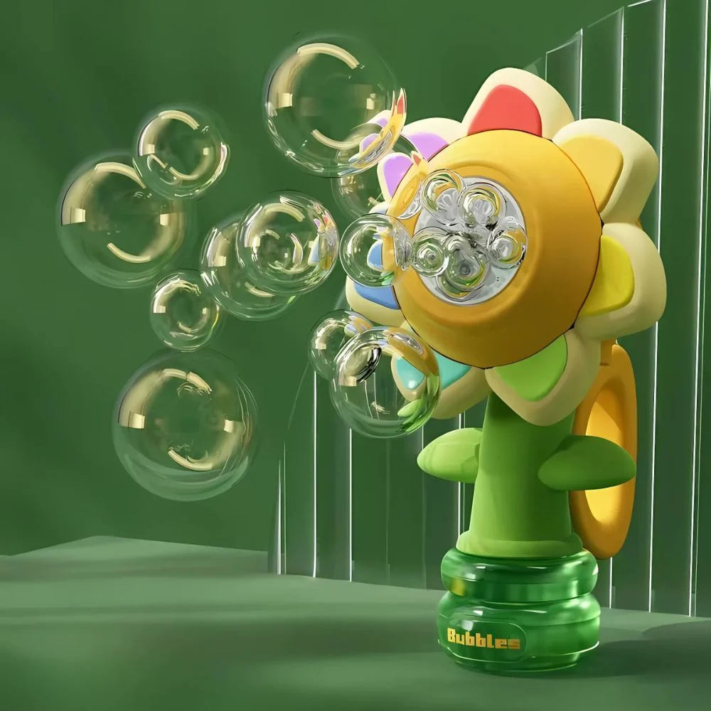 Handheld Bubble Machine Rechargeable Rotating Flower & LED Lights