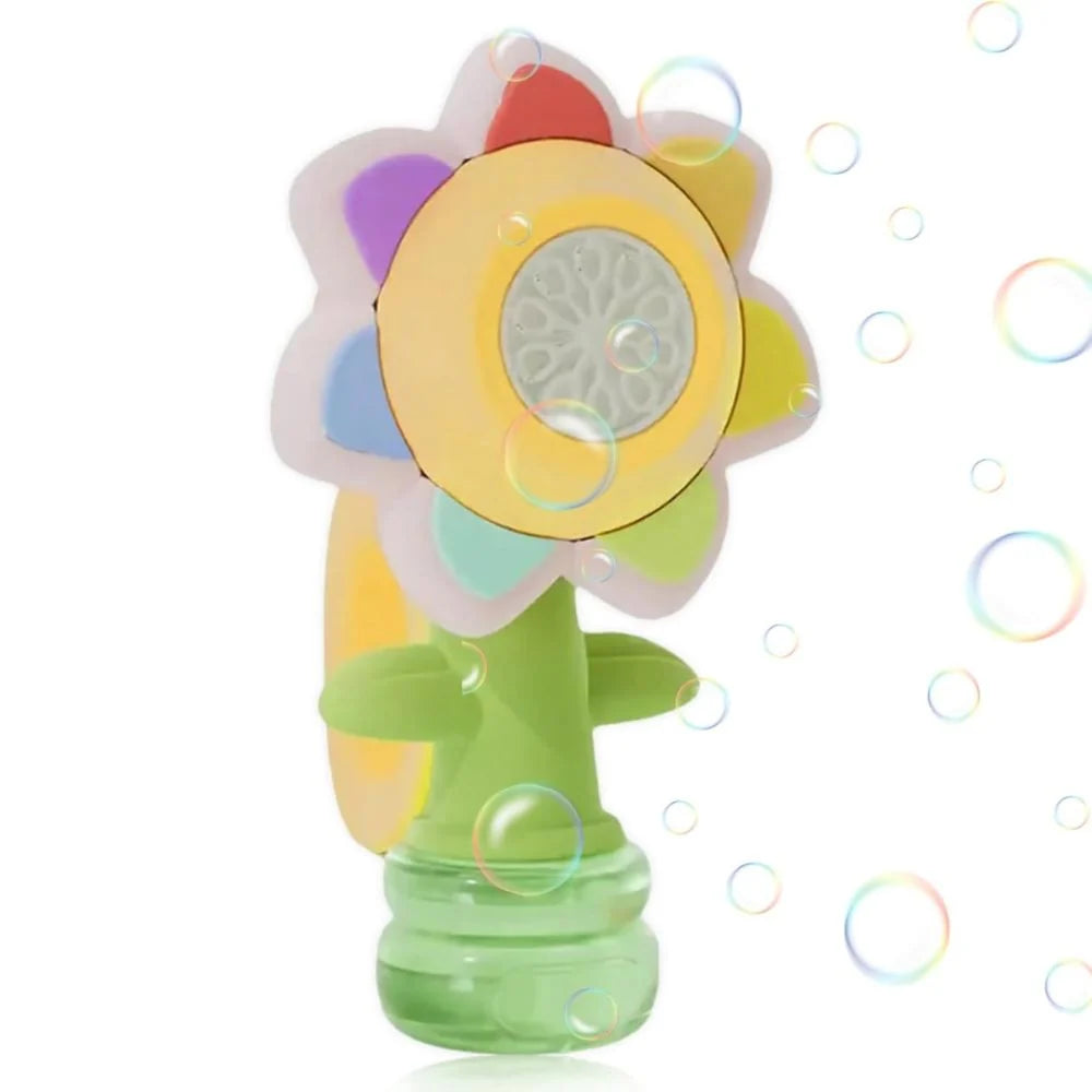 Handheld Bubble Machine Rechargeable Rotating Flower & LED Lights