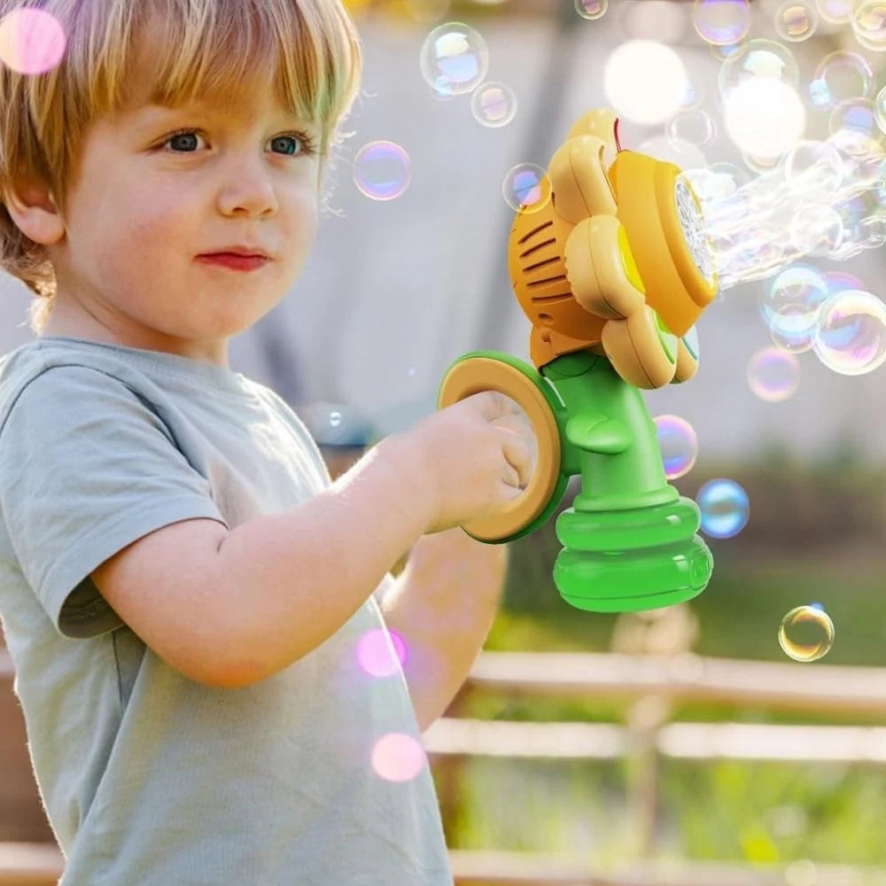 Handheld Bubble Machine Rechargeable Rotating Flower & LED Lights