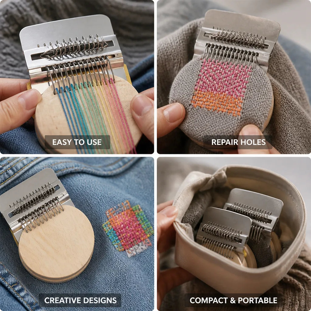 Handheld Darning Loom 12-Hook Wood & Stainless Steel