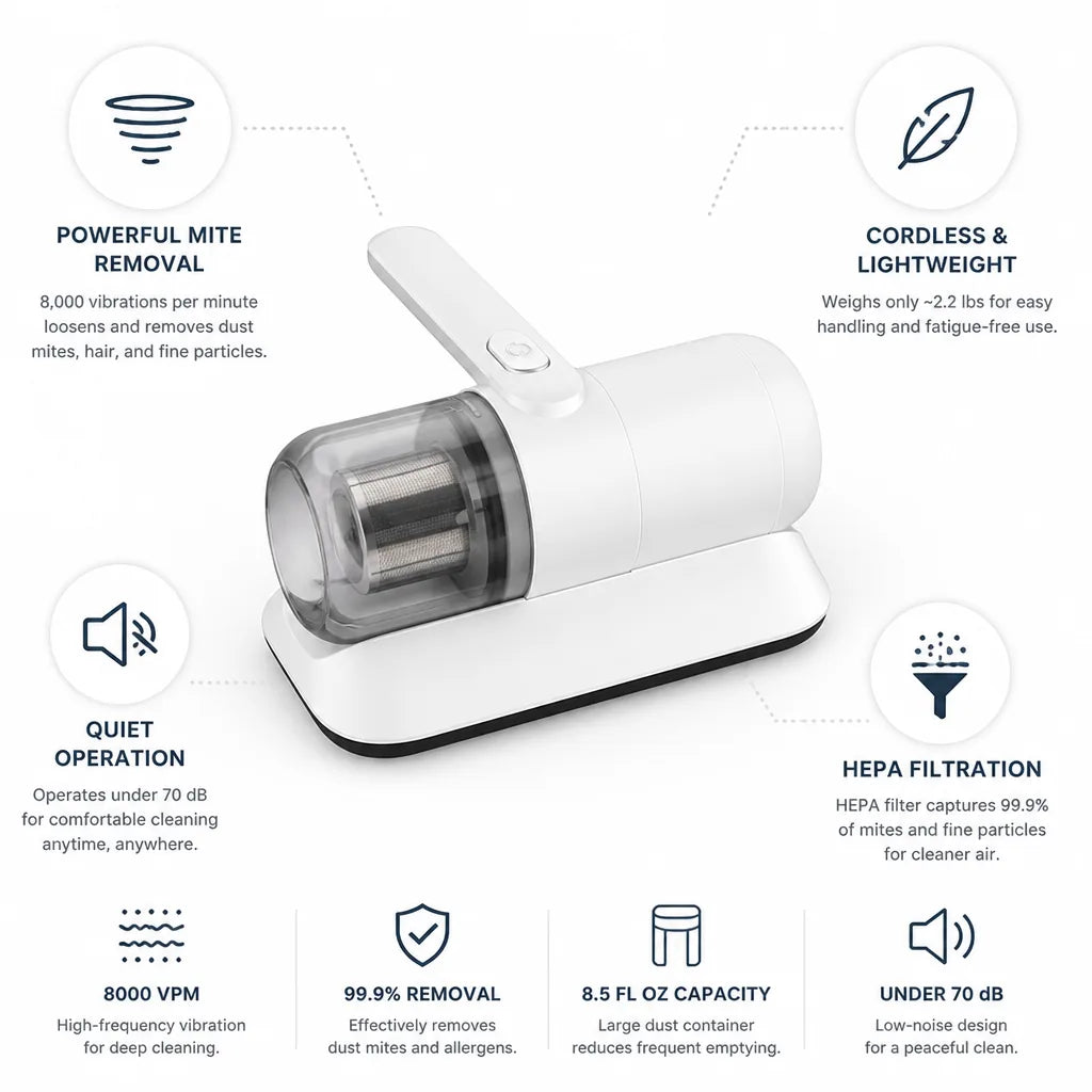 Handheld Fabric Vacuum Cordless HEPA Quiet