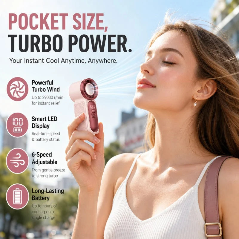Handheld Fan Compact LED Display 6-Speed Settings