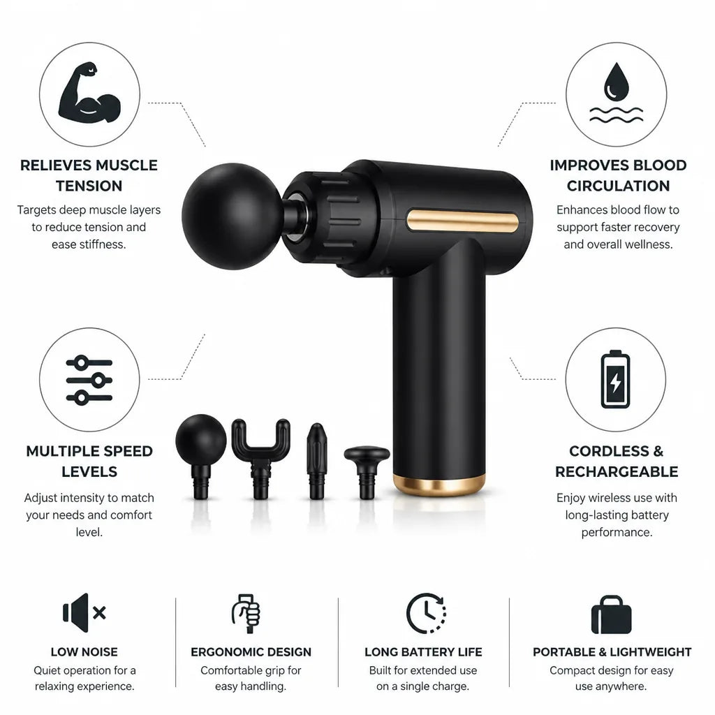 Handheld Massage Gun Deep Tissue Percussion Cordless & Rechargeable