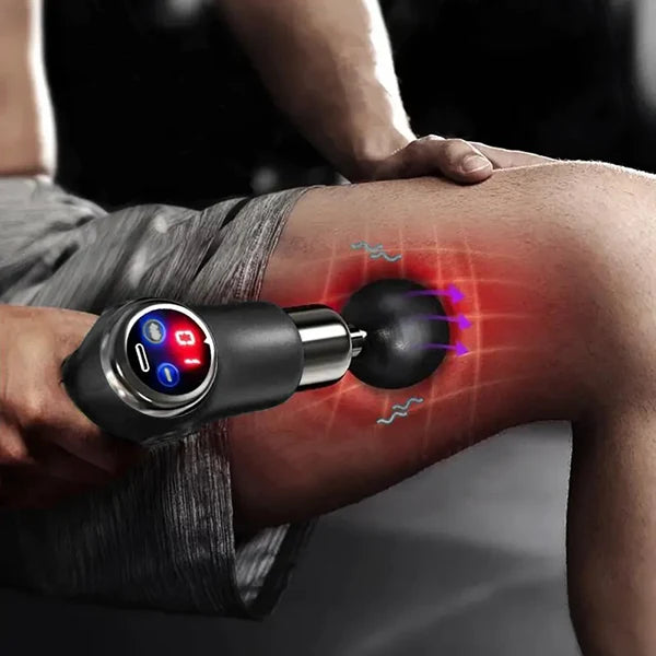 Handheld Percussion Massager Rechargeable 32 Speeds Interchangeable Heads