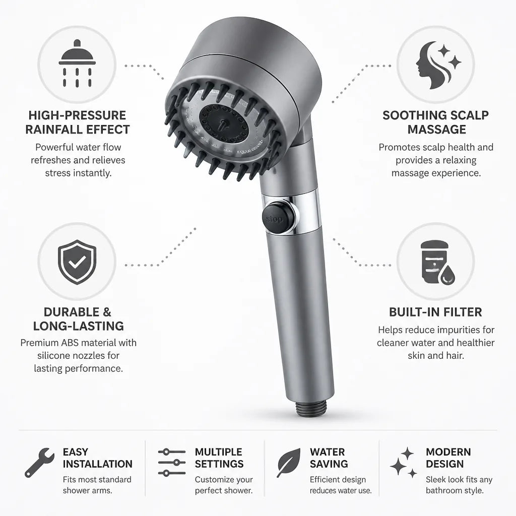 Handheld Showerhead High-Pressure Rainfall & Scalp Massage