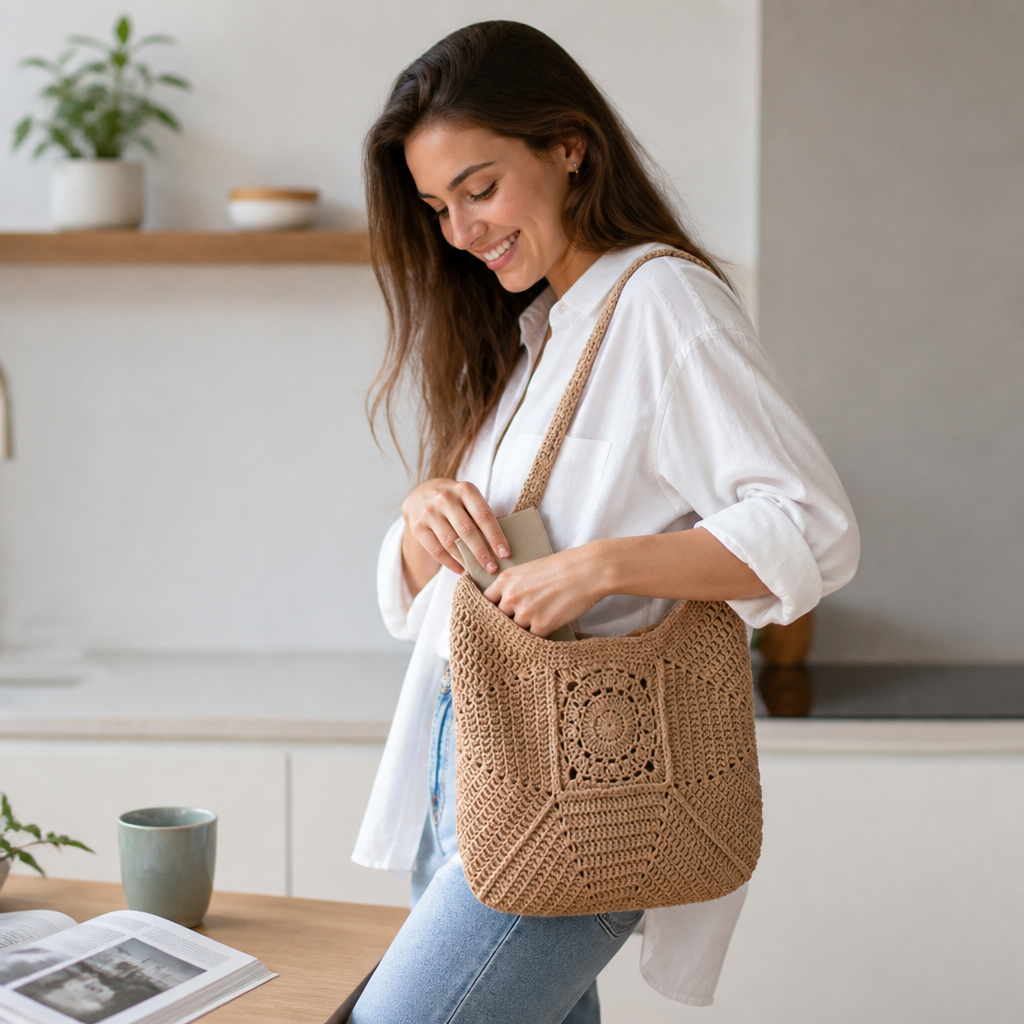 Handmade Cotton Crochet Shoulder Bag