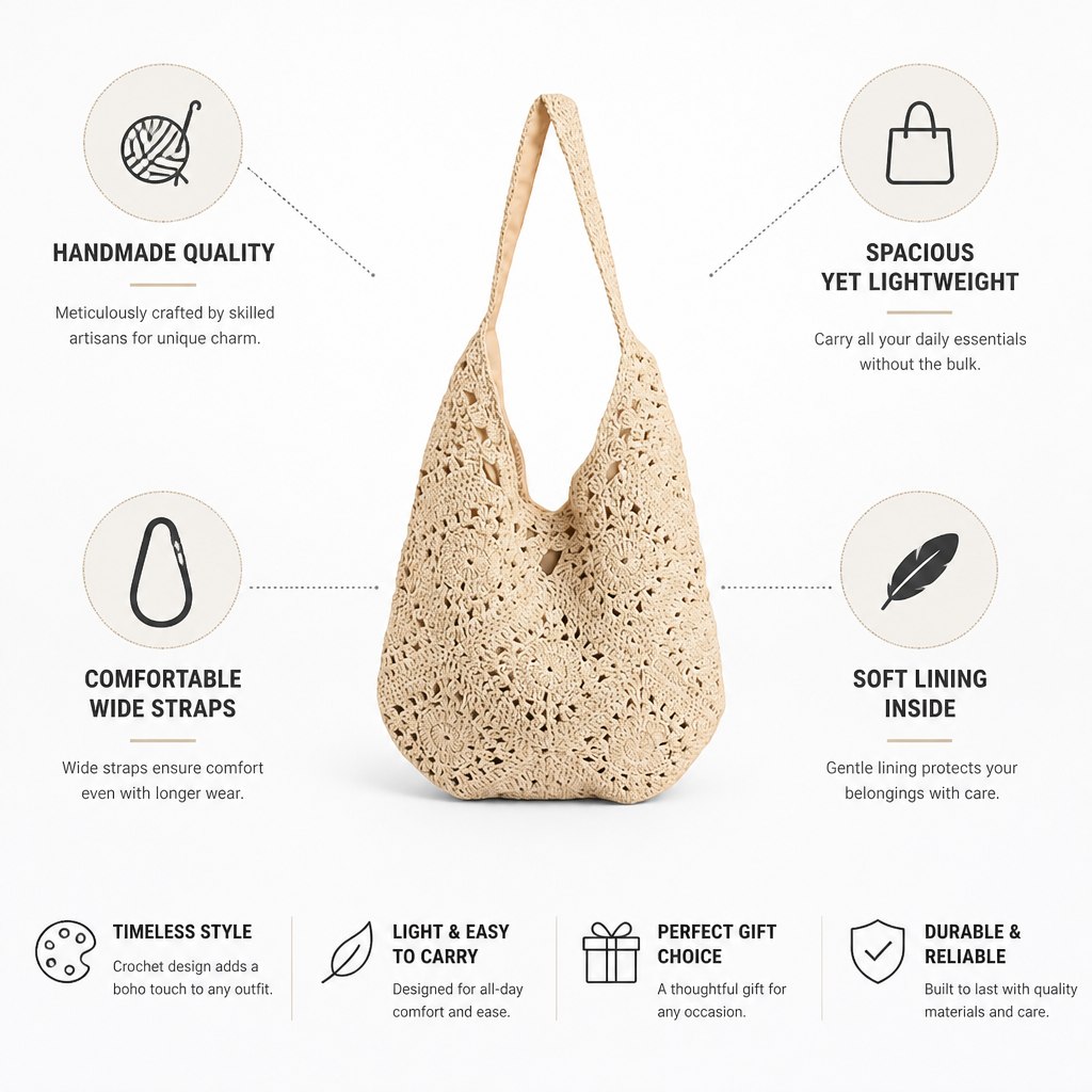 Handmade Crochet Wide-Strap Crossbody Bag